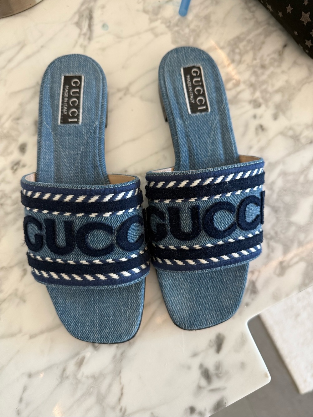Gucci Blue Denim Slide Sandals size 37